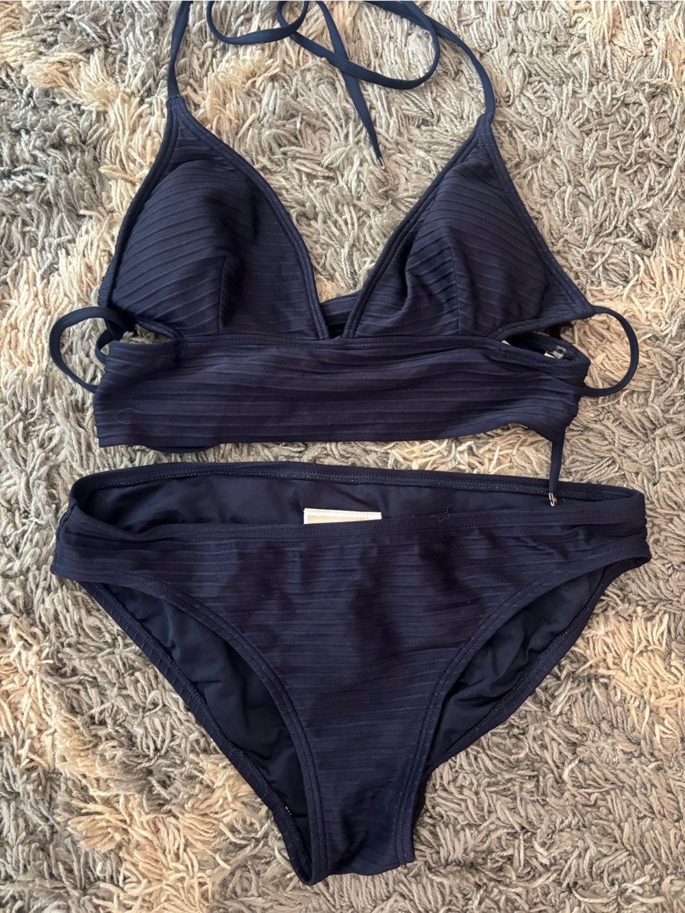 Michael Kors Navy Ribbed Triangle Bikini Set